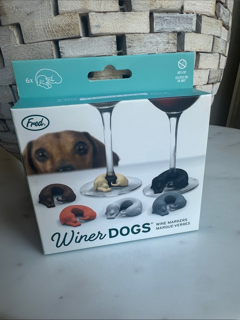 Fred Winer Dogs Wine Glass Markers - Brown, Cream, Black, Gray, Tan, Red